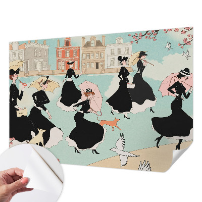 3D photo wallpaper mural featuring women walking