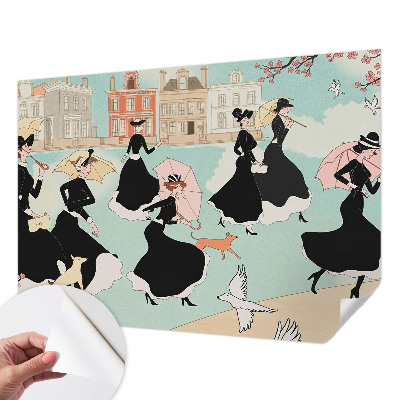 3D photo wallpaper mural featuring women walking