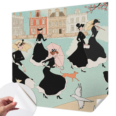 3D photo wallpaper mural featuring women walking
