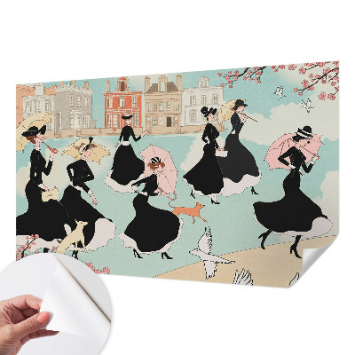 3D photo wallpaper mural featuring women walking