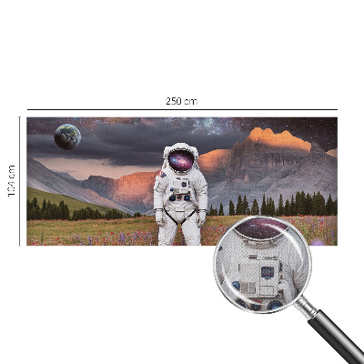 Peel and stick wallpaper mural with a cosmic landscape design