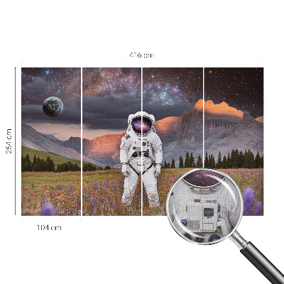 Peel and stick wallpaper mural with a cosmic landscape design