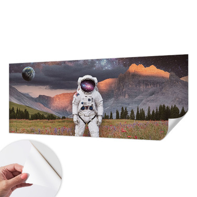 Peel and stick wallpaper mural with a cosmic landscape design