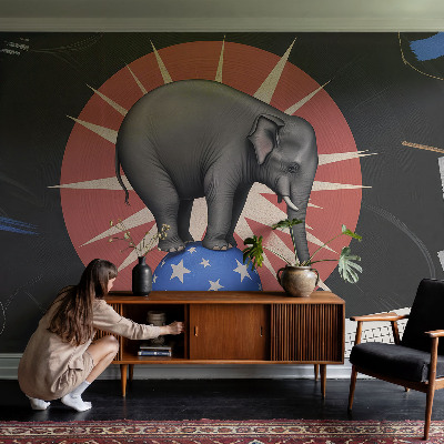 Peel and stick wall mural with a circus elephant design