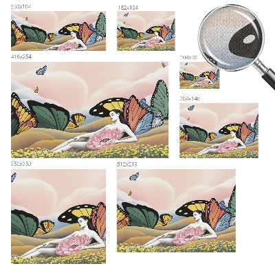Peel and stick wallpaper mural with a butterfly meadow design