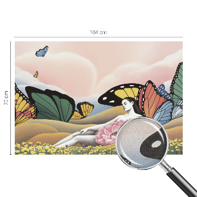 Peel and stick wallpaper mural with a butterfly meadow design