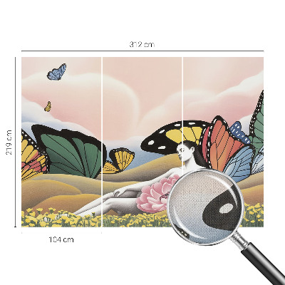 Peel and stick wallpaper mural with a butterfly meadow design