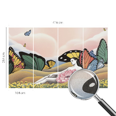 Peel and stick wallpaper mural with a butterfly meadow design