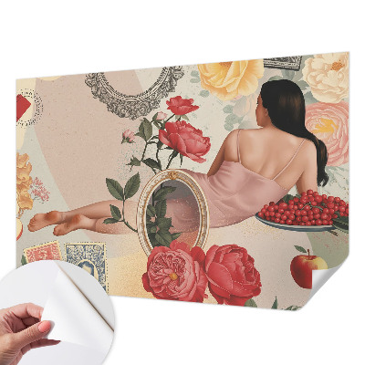 Self-adhesive wall mural with a floral elegance design