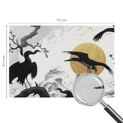 Removable wall mural wallpaper with a pattern of black cranes
