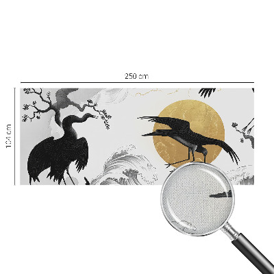 Removable wall mural wallpaper with a pattern of black cranes