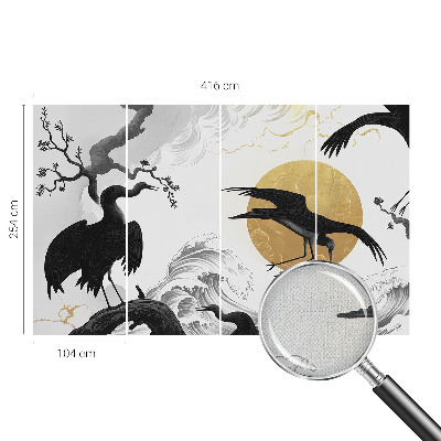 Removable wall mural wallpaper with a pattern of black cranes