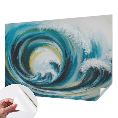 Peel and stick wall mural for bedroom with a sea wave design