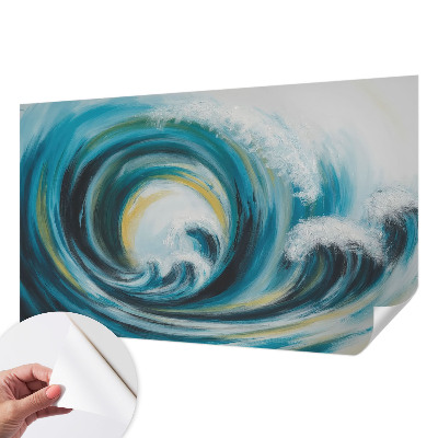 Peel and stick wall mural for bedroom with a sea wave design