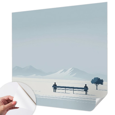 Nursery wall mural with a minimalist landscape design