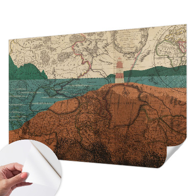 Peel and stick wall mural with a historical map design