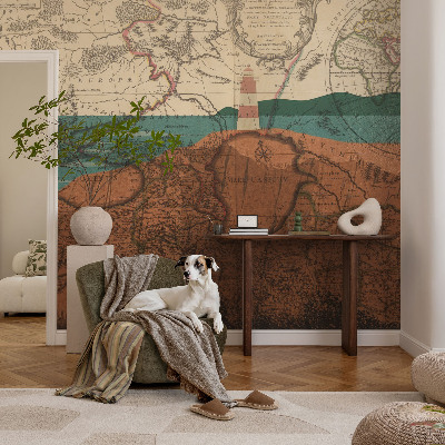 Peel and stick wall mural with a historical map design
