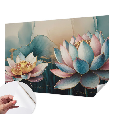 Peel and stick wall mural for living room Lotuses of Harmony