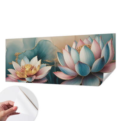 Peel and stick wall mural for living room featuring the Lotuses of Harmony design