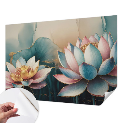 Peel and stick wall mural for living room Lotuses of Harmony