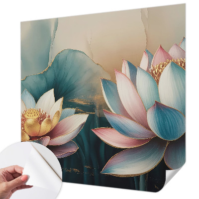 Peel and stick wall mural for living room featuring the Lotuses of Harmony design