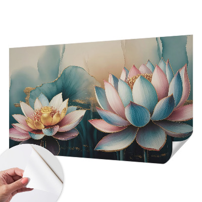 Peel and stick wall mural for living room featuring the Lotuses of Harmony design