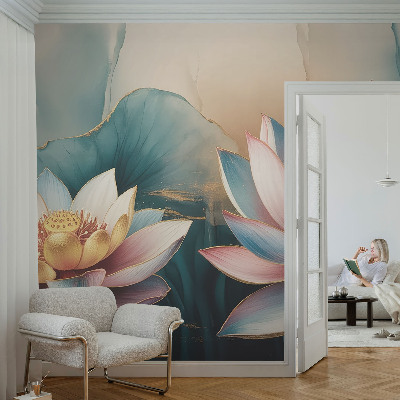 Peel and stick wall mural for living room Lotuses of Harmony
