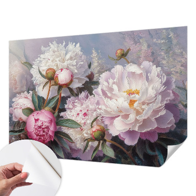 Peel and stick wall mural for bedroom with a peony bouquet design