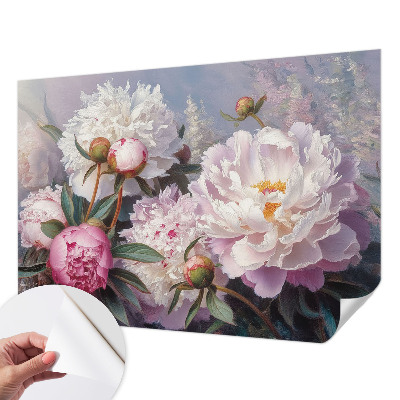 Peel and stick wall mural for bedroom with a peony bouquet design