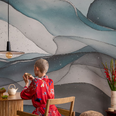 3D photo wallpaper mural with colorful waves