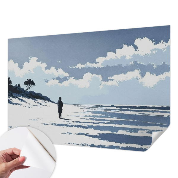 Removable wall mural wallpaper with a calm beach motif