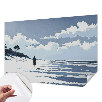 Removable wall mural wallpaper with a calm beach motif