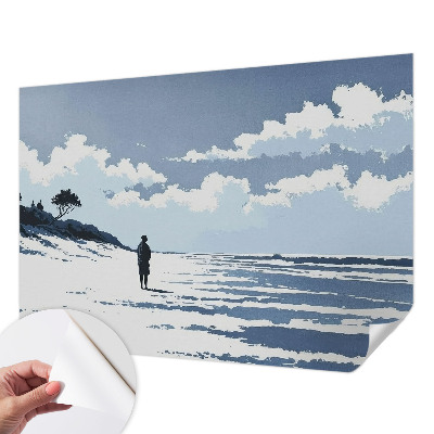 Removable wall mural wallpaper with a calm beach motif