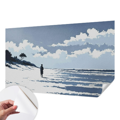 Removable wall mural wallpaper with a calm beach motif