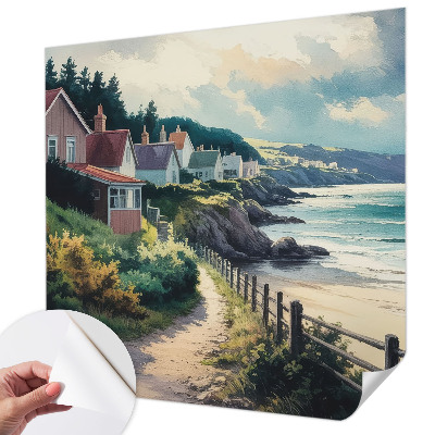 Peel and stick wall mural for bedroom featuring cliff houses