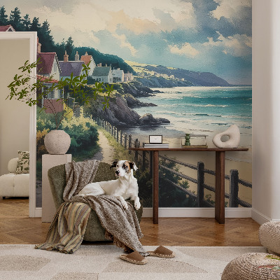 Peel and stick wall mural for bedroom featuring cliff houses