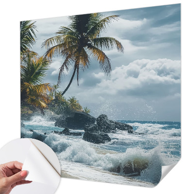 Peel and stick wall mural for kids' room with an exotic beach design