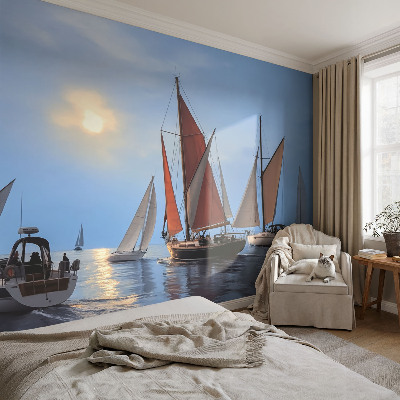 Nursery wall mural with a sailing adventure design