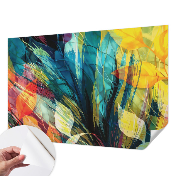 Peel and stick wall mural with an abstract leaves design for a bedroom