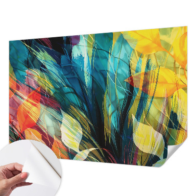 Peel and stick wall mural with an abstract leaves design for a bedroom