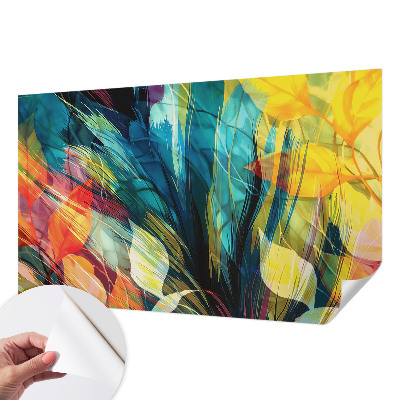 Peel and stick wall mural with an abstract leaves design for a bedroom