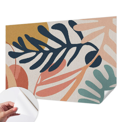 Peel and stick wall mural for living room with leafy patterns