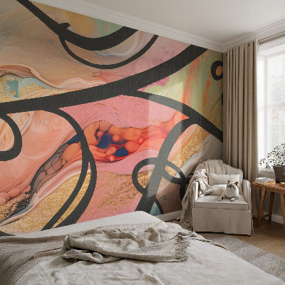 Removable wall mural with a colorful movement design
