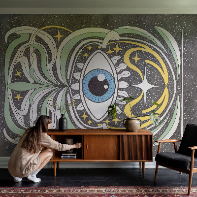 3D photo wallpaper mural with a symmetrical eye design