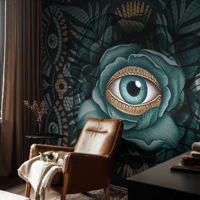 Nursery wall mural with a floral eye design