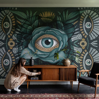 Nursery wall mural with a floral eye design