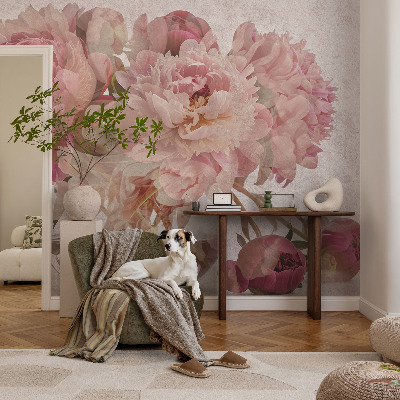 Children's wall mural with a peony charm design