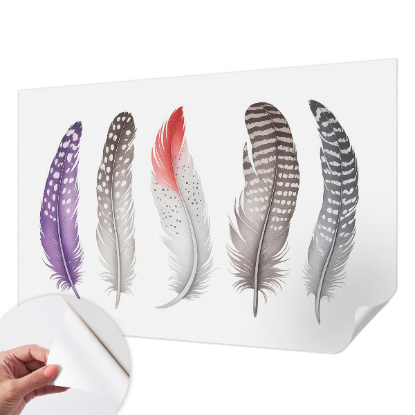 Baby room wall mural with a patterned feather design