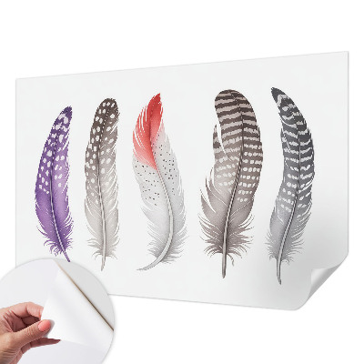 Baby room wall mural with a patterned feather design