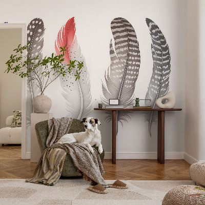 Baby room wall mural with a patterned feather design